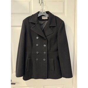Vtg MDP Mario De Pinto Double Breasted Pea Coat  Size L Black Wool USA Made